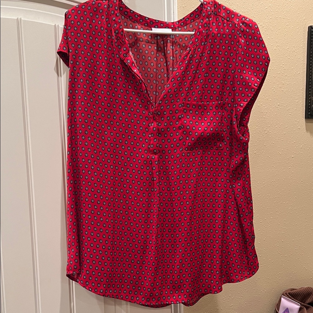 Liz Claiborne Red and Blue Patterned Blouse